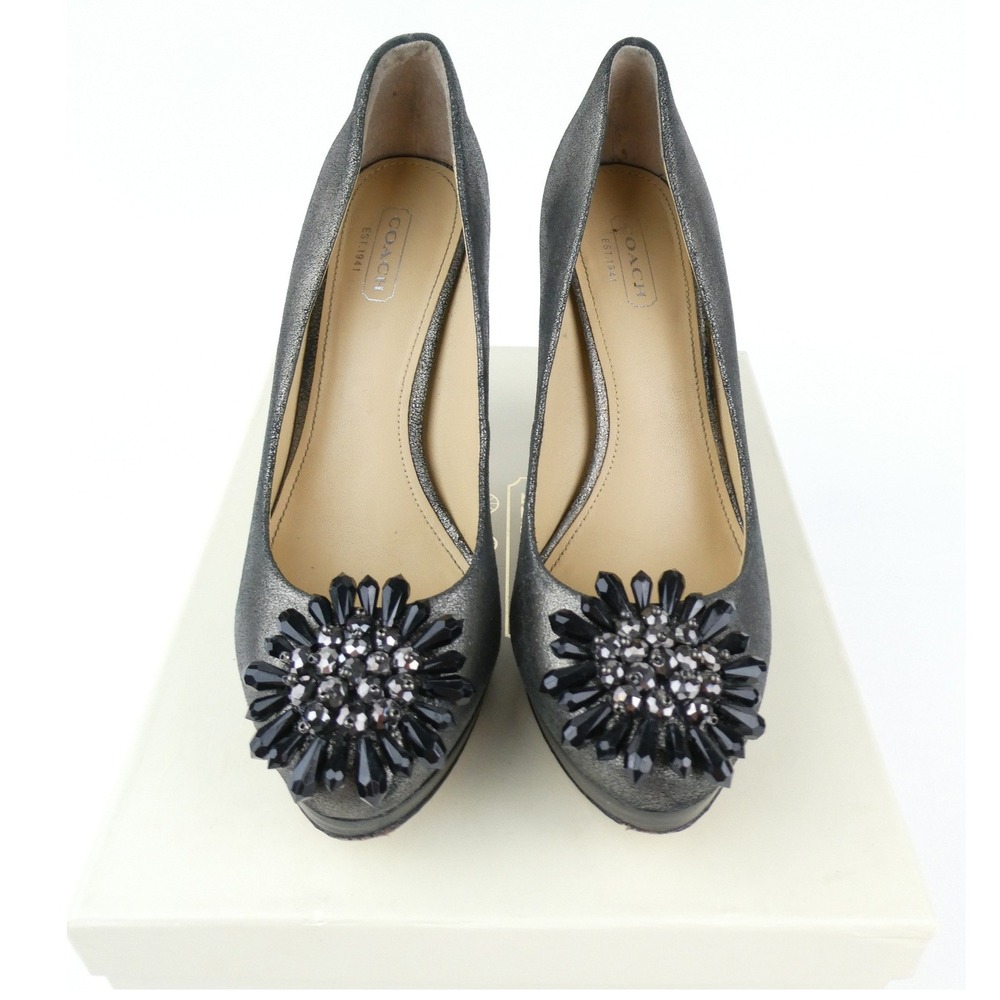 Coach Bergen Pewter Sueded Metallic Heels Size 6.5M A3638